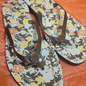 Tory Burch thin strap square toe rubber sole flip flop